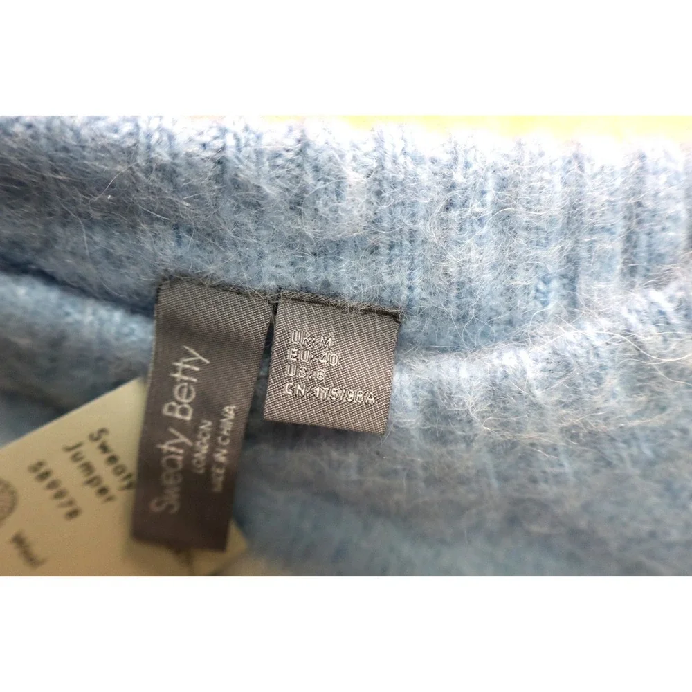 Vintage Sweaty Betty Sweater Womens‎ Size 8 Knit Jumper Alpaca Wool Blue Short